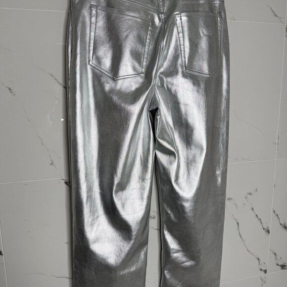 Abercrombie & Fitch Pants Sz 12 the90s relaxed High Rise leather Silver Party - Picture 11 of 16
